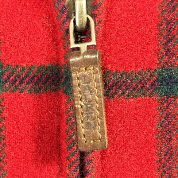 Lauren Ralph Lauren 100% Lambswool Plaid Pullover Shirt Jacket Red Navy Tartan - Picture 6 of 15